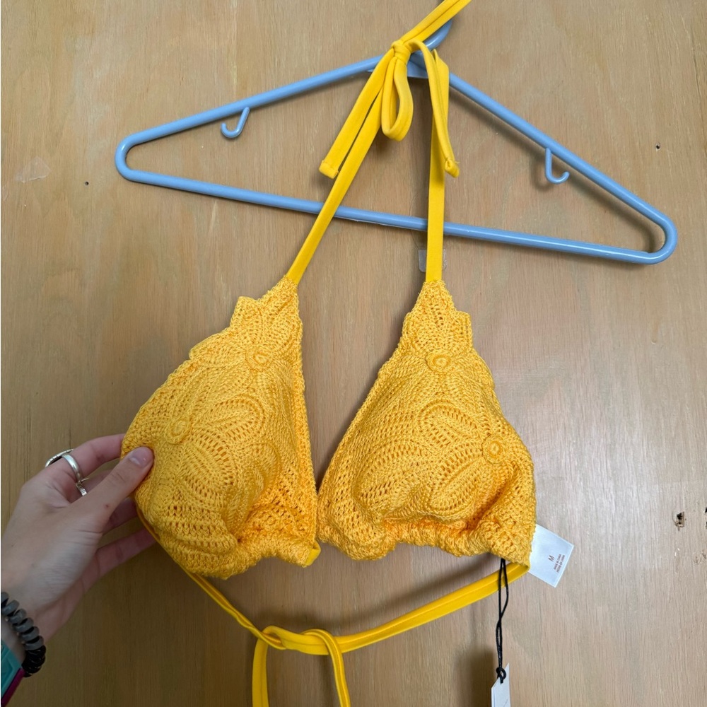 Shade & Shore Yellow Textured Bikini Top